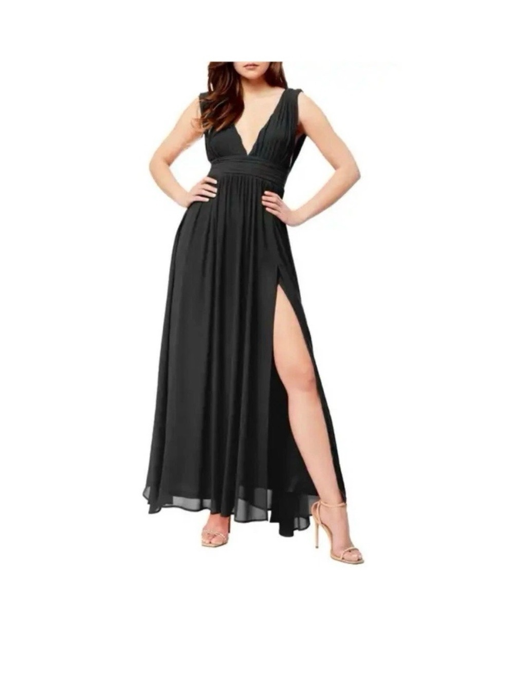Love X design Elegant Black V-Neck Maxi Dress with High Slit